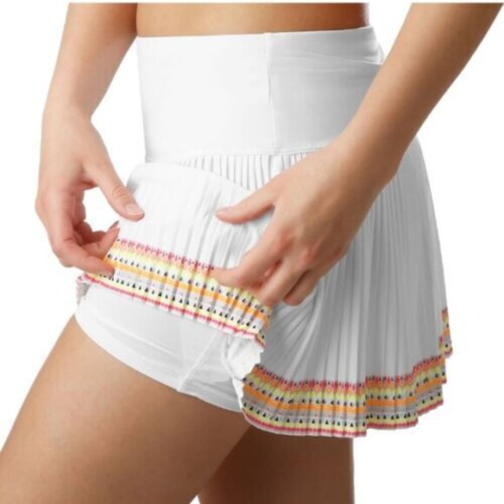 Lucky In Love Skirt Pleated white Tennis Skort sz LARGE Neon Ham EUC